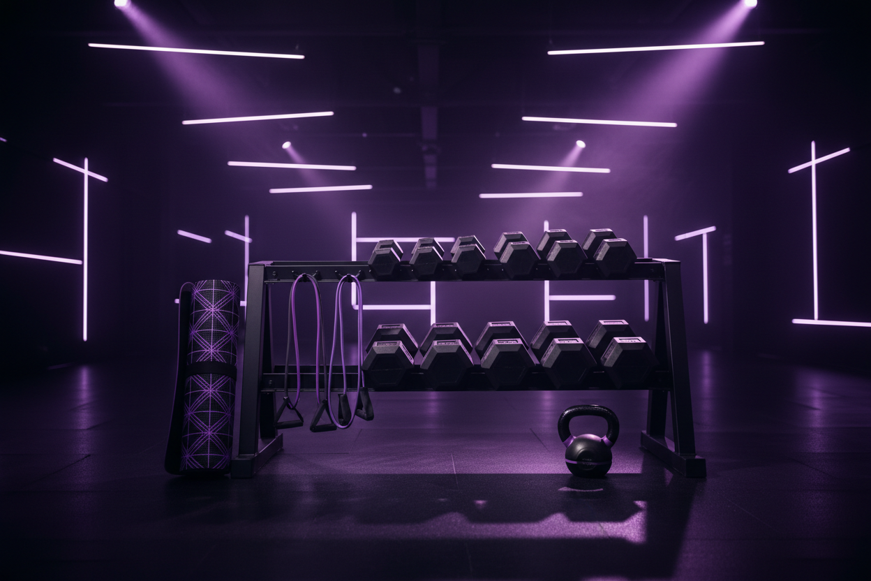 Fait une image de fitness avec du noir et violet comme sur mon site